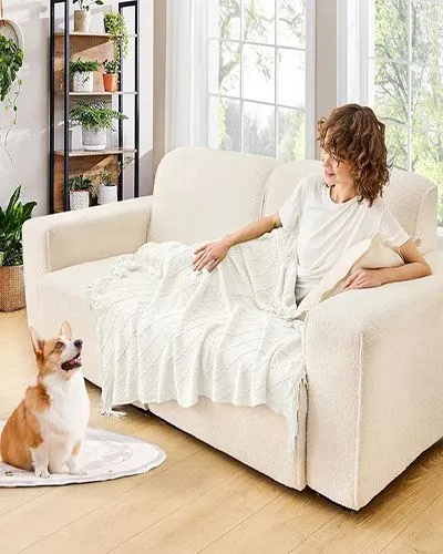 High-Quality Knit Throw Blanket With Tassel